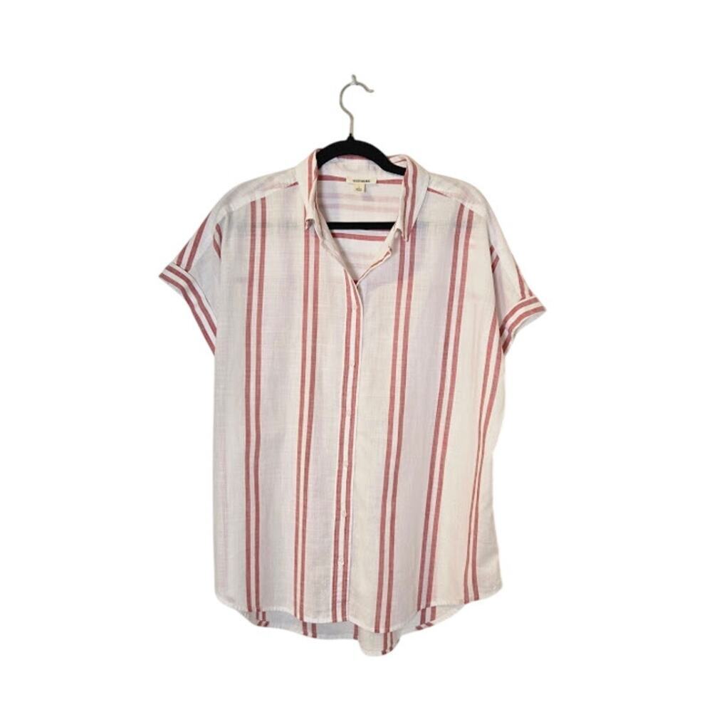 Good Threads Womens Striped Top Size Large White & Red Button Up Preppy Casual